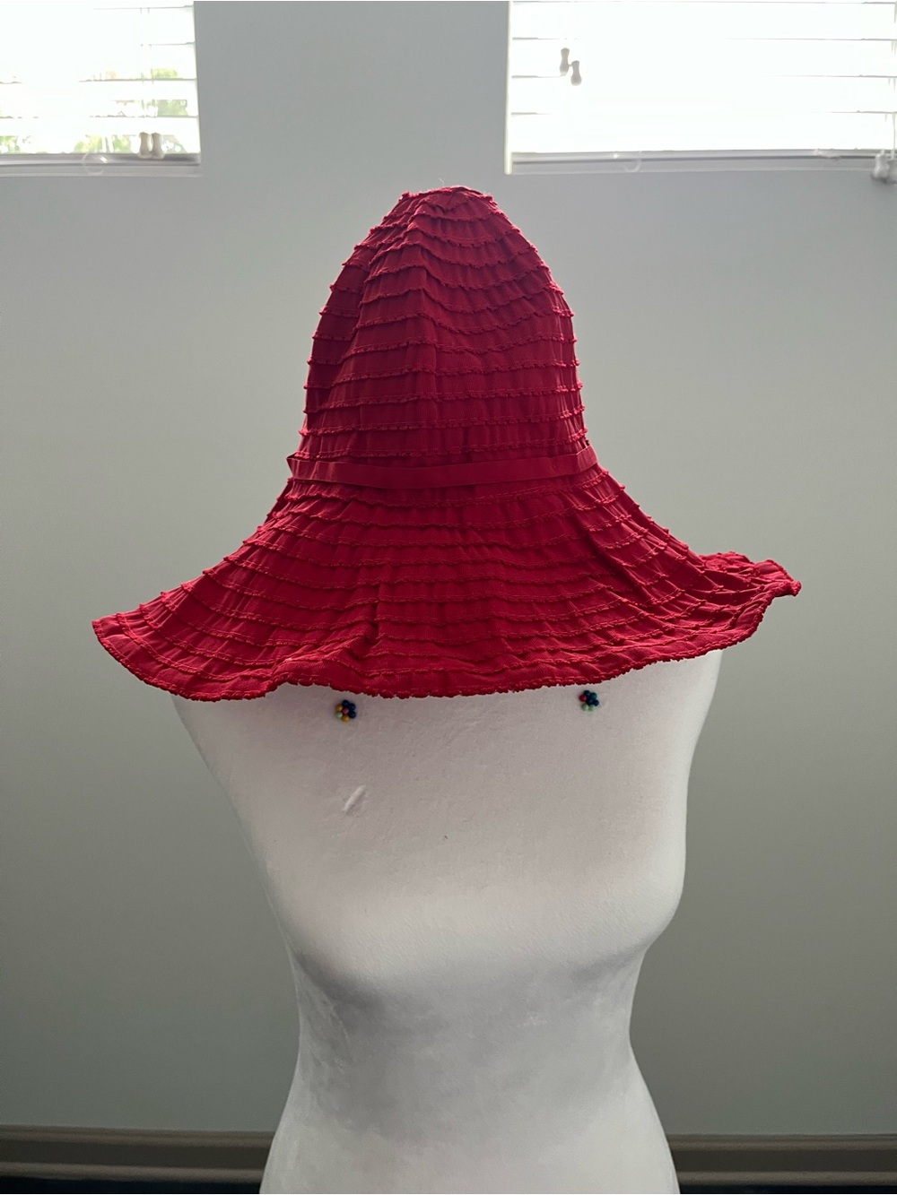 Red Women's Textured Wide Brim Sun Hat